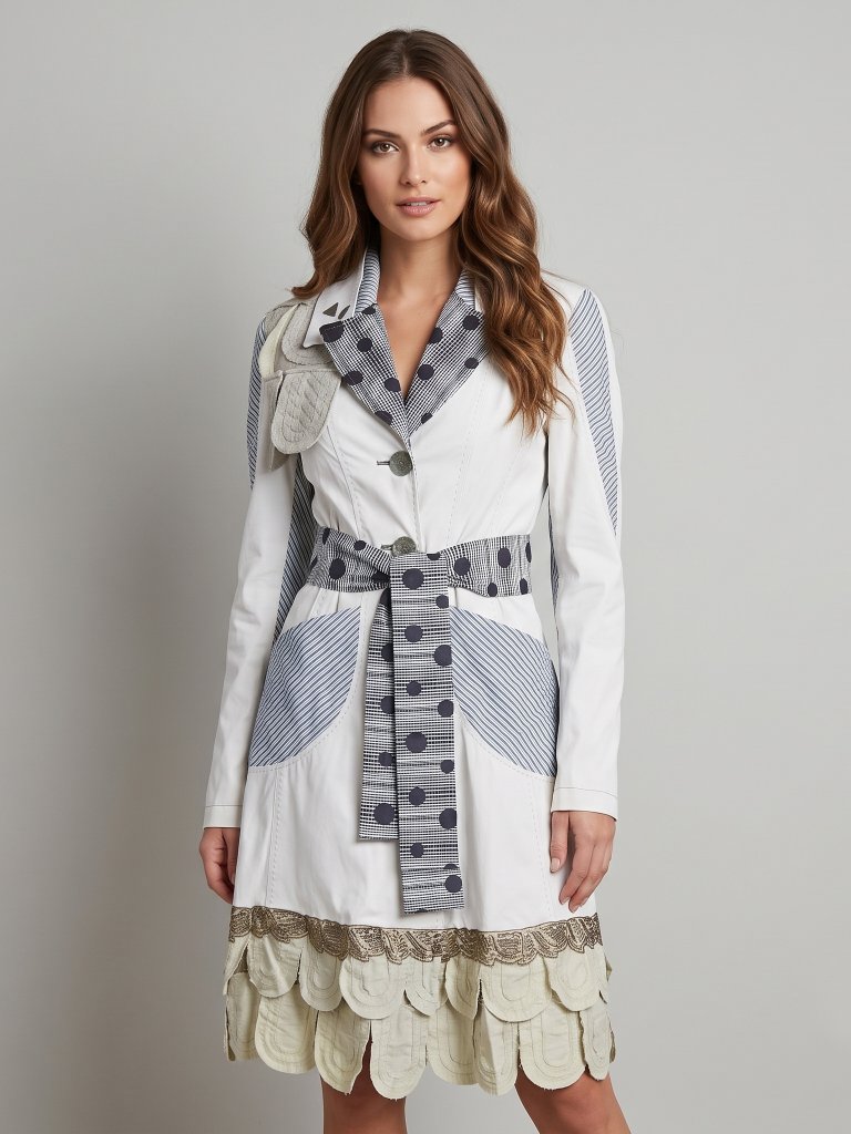 Save The Queen Jacket Mixed Print Polka Dot Stripes Belted Coat Sz S Small